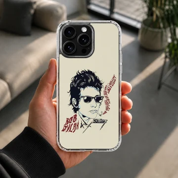 Bob Dylan illustration with bold typography on phone case — Lifestyle