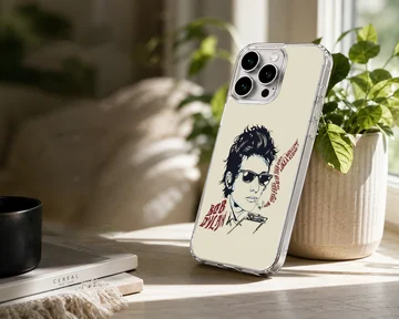 Bob Dylan illustration with bold typography on phone case — Lifestyle