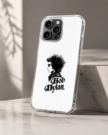 Bob Dylan minimalist graphic in black and white on phone case — Hero