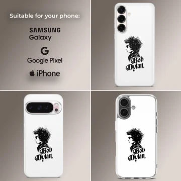 Bob Dylan minimalist graphic in black and white on phone case — Collage