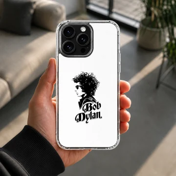 Bob Dylan minimalist graphic in black and white on phone case — Lifestyle