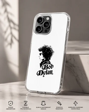 Bob Dylan minimalist graphic in black and white on phone case — Specs