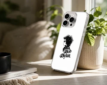 Bob Dylan minimalist graphic in black and white on phone case — Lifestyle