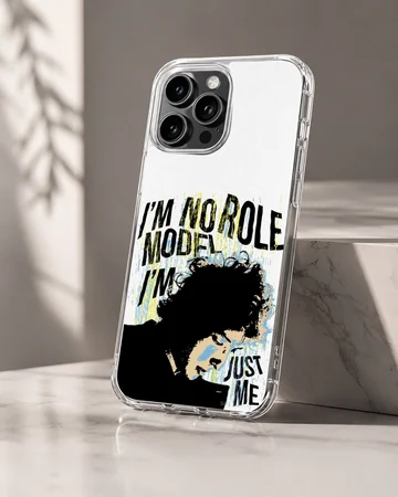Bob Dylan 'No Role Model' phone case showing bold typography. — Hero