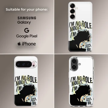 Bob Dylan 'No Role Model' phone case showing bold typography. — Collage