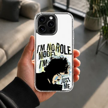 Bob Dylan 'No Role Model' phone case showing bold typography. — Lifestyle