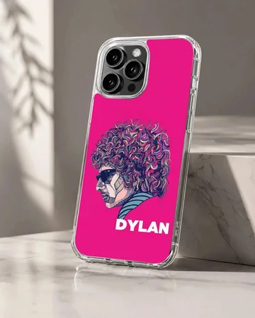 Digital illustration of Bob Dylan in vibrant colors on phone case