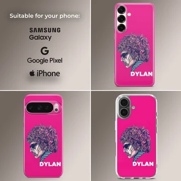 Digital illustration of Bob Dylan in vibrant colors on phone case — Collage