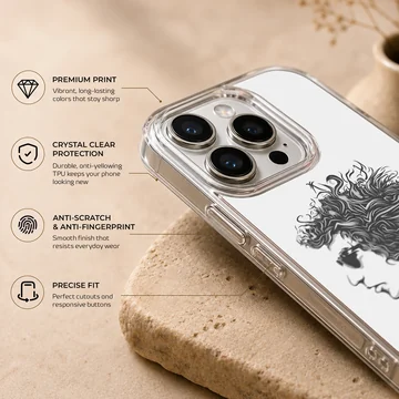 Black and white illustration of Bob Dylan on a phone case — Info