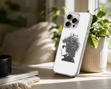 Black and white illustration of Bob Dylan on a phone case — Lifestyle
