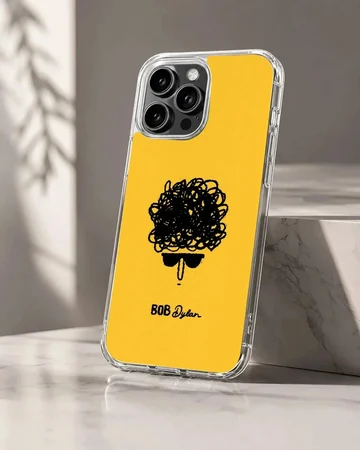 Iconic Bob Dylan tribute artwork on yellow phone case