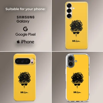 Iconic Bob Dylan tribute artwork on yellow phone case — Collage