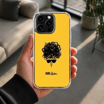 Iconic Bob Dylan tribute artwork on yellow phone case — Lifestyle