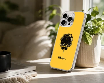 Iconic Bob Dylan tribute artwork on yellow phone case — Lifestyle