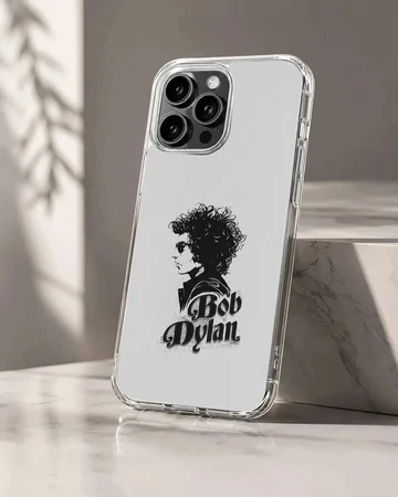 Phone case with bold typography featuring Bob Dylan imagery.