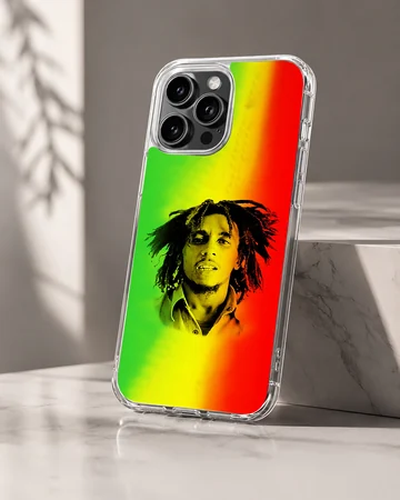 Bob Marley vibrant reggae phone case with red, green, yellow design. — Hero