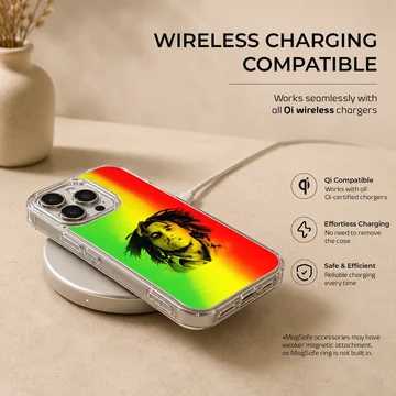 Bob Marley vibrant reggae phone case with red, green, yellow design. — Charging