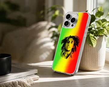 Bob Marley vibrant reggae phone case with red, green, yellow design. — Lifestyle