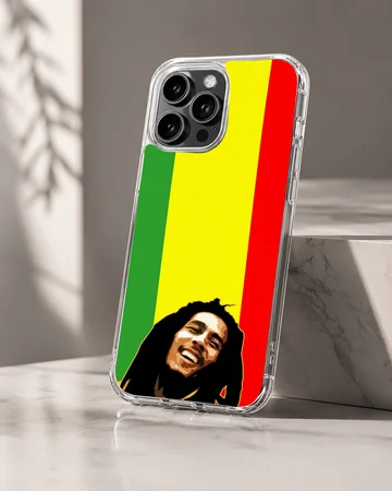 Bob Marley inspired artwork with vibrant reggae colors on phone case — Hero