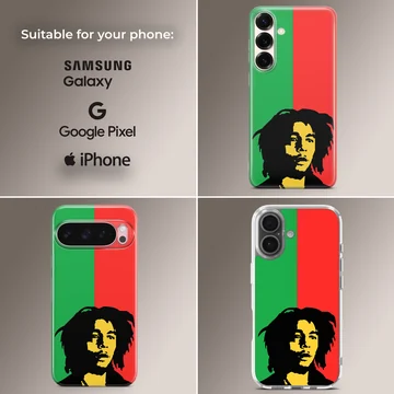 Bob Marley illustration with green and red background phone case — Collage