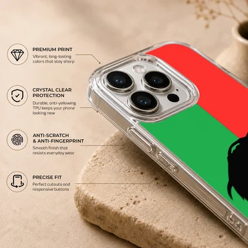 Bob Marley illustration with green and red background phone case — Info