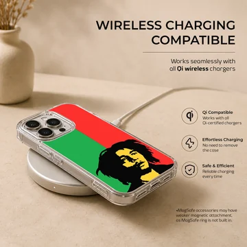 Bob Marley illustration with green and red background phone case — Charging