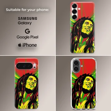 Vibrant Bob Marley design on phone case — Collage