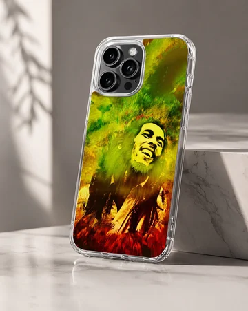 Colorful Bob Marley tribute artwork in digital illustration phone case — Hero