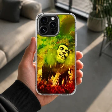 Colorful Bob Marley tribute artwork in digital illustration phone case — Lifestyle