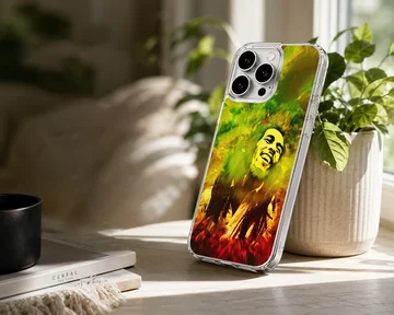 Colorful Bob Marley tribute artwork in digital illustration phone case — Lifestyle
