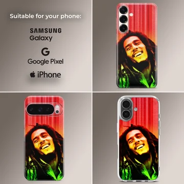 Photographic portrait of Bob Marley on phone case — Collage
