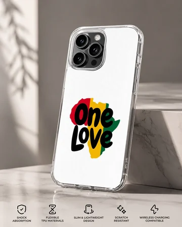 Bob Marley inspired phone case featuring One Love design. — Specs