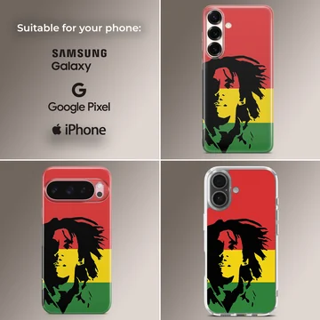Bob Marley inspired art in red, green, yellow on phone case — Collage