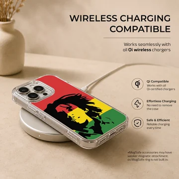 Bob Marley inspired art in red, green, yellow on phone case — Charging