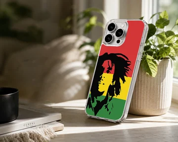 Bob Marley inspired art in red, green, yellow on phone case — Lifestyle