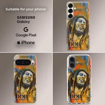 Vibrant Bob Marley digital illustration on phone case — Collage