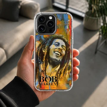 Vibrant Bob Marley digital illustration on phone case — Lifestyle