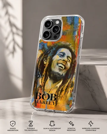 Vibrant Bob Marley digital illustration on phone case — Specs