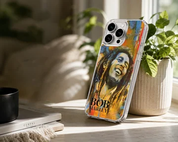 Vibrant Bob Marley digital illustration on phone case — Lifestyle