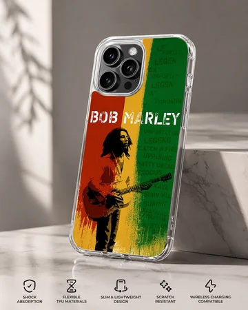 Bob Marley in vibrant colors on phone case — Specs