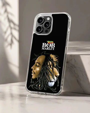 Bob Marley artwork featuring a lion with iconic logo on phone case