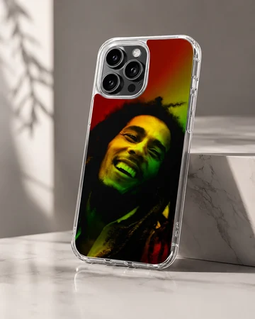 Bob Marley inspired phone case design featuring vibrant reggae colors. — Hero