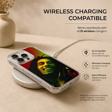 Bob Marley inspired phone case design featuring vibrant reggae colors. — Charging