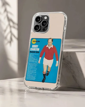 Bobby Charlton in red football attire on phone case