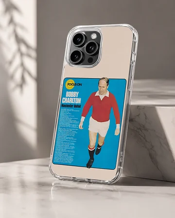 Bobby Charlton in red football attire on phone case — Hero