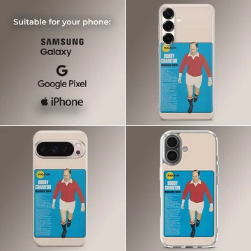 Bobby Charlton in red football attire on phone case — Collage
