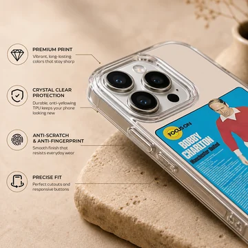 Bobby Charlton in red football attire on phone case — Info