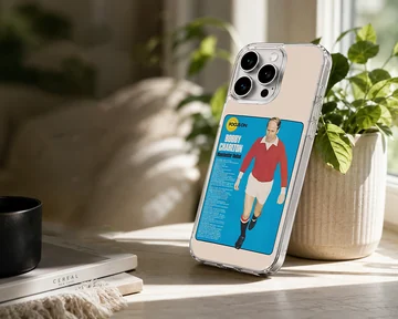Bobby Charlton in red football attire on phone case — Lifestyle