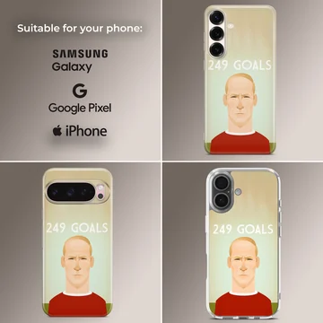 Bobby Charlton digital illustration with 249 goals text on phone case — Collage