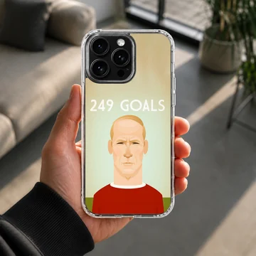Bobby Charlton digital illustration with 249 goals text on phone case — Lifestyle